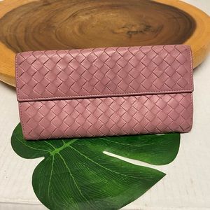 Bottega Venetta Mauve Pink Woven Soft Smooth Leather Wallet